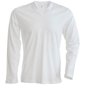 Kariban Mens Slim Fit Long Sleeve V Neck / White